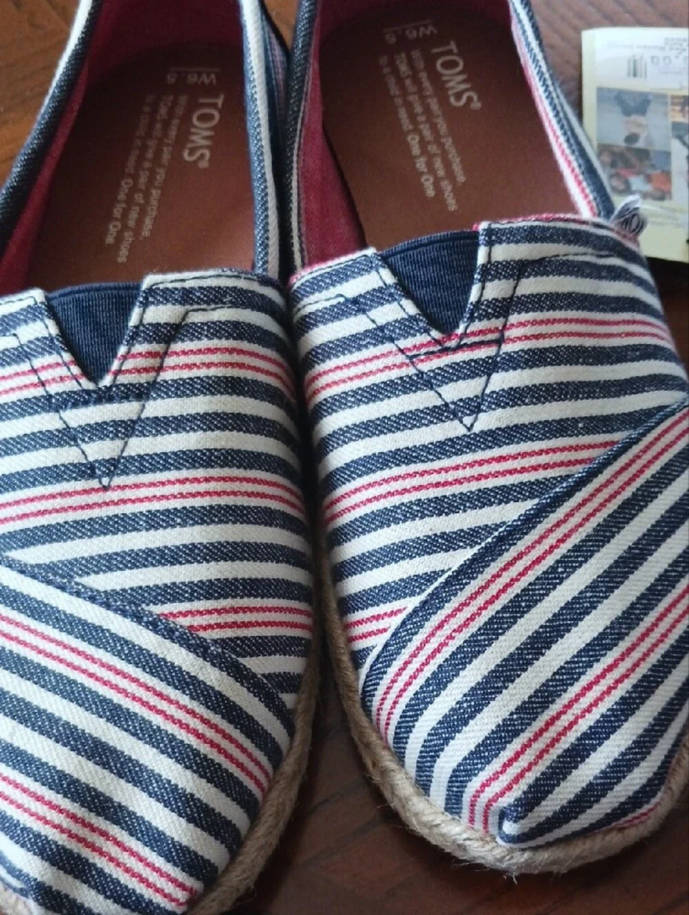 Toms Women's Navy, White & Red Striped Espadrille Slip-Ons